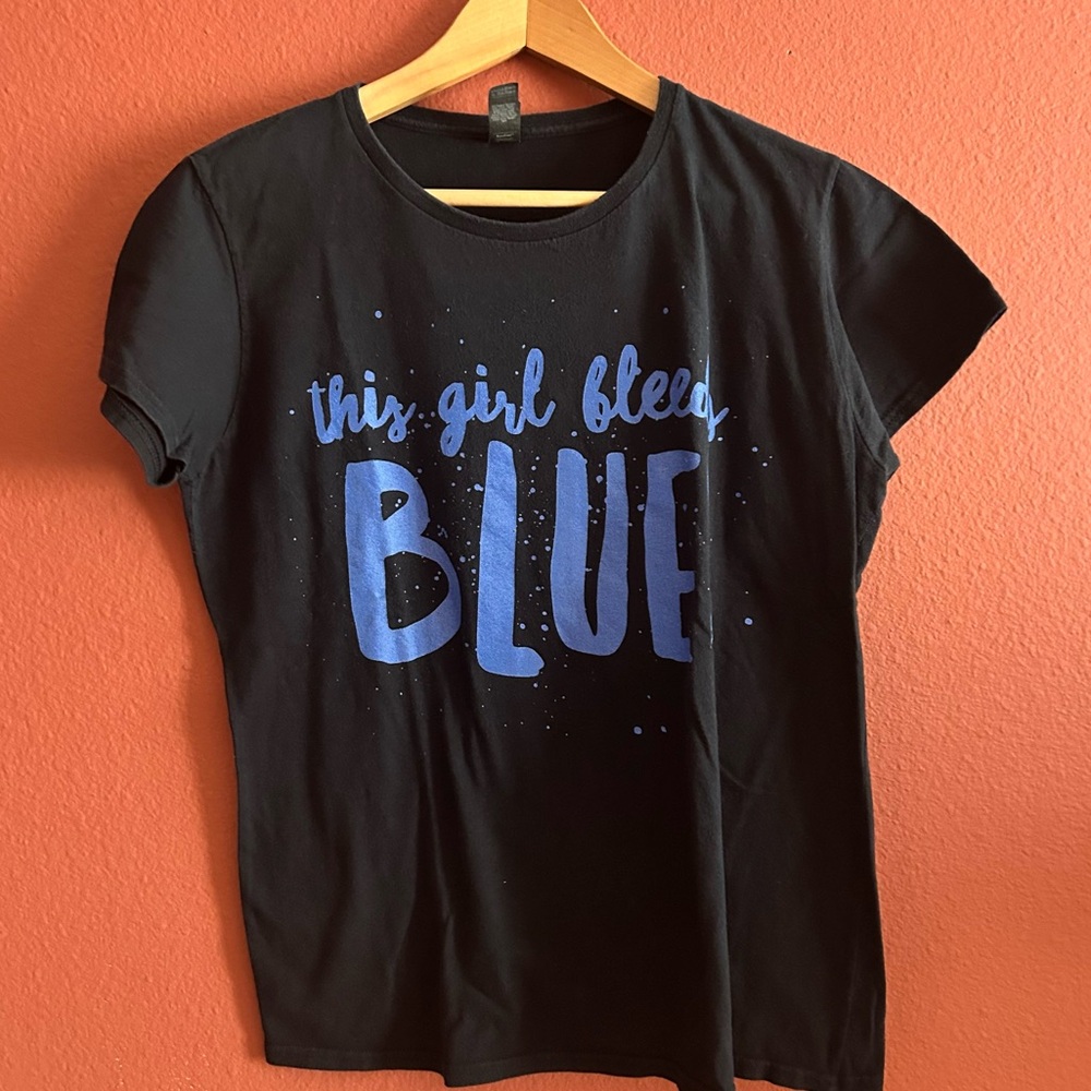 Dodgers “this girl bleeds blue!” Black Tee with Blue Print - Short Sleeve Size L